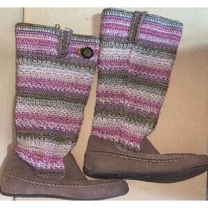 The SAK Womens Slouchy Suede Leather Crochet Mocs Boots 7.5 Charm Colorful *Read